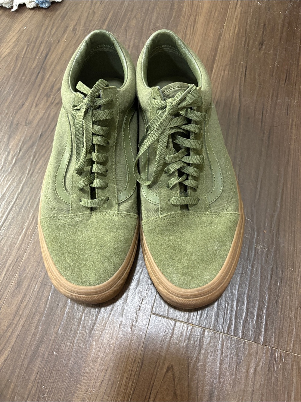 Vans Olive Green Suede Low-Top Sneakers with Gum Sole